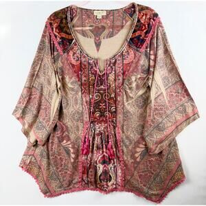 One World Velvet Lace Boho Top Size XL